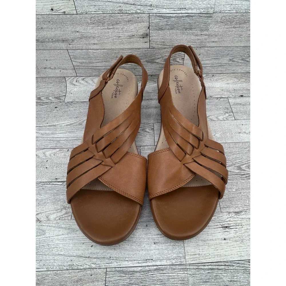 Clarks Loomis Cassey Tan Leather Wedge Sandals‎ Womens 11 M Ultimate Comfort